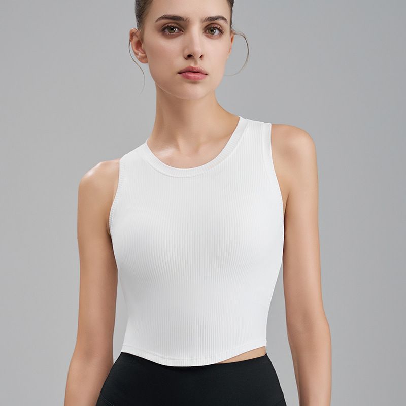 

Rib Running I-Shaped Sports Vest Women s Chest Pad Yoga Clothing Top Sleeveless Back Shaping Shockproof Workout Bra Elastic white white(Fixed chest pad) 2XL