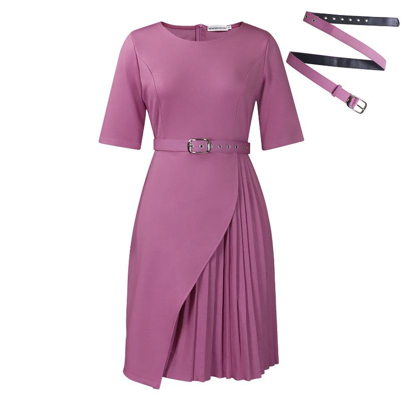 

Женское однотонное модное темпераментное платье с рукавом три четверти, высокой талией и плиссированной юбкой 4XL