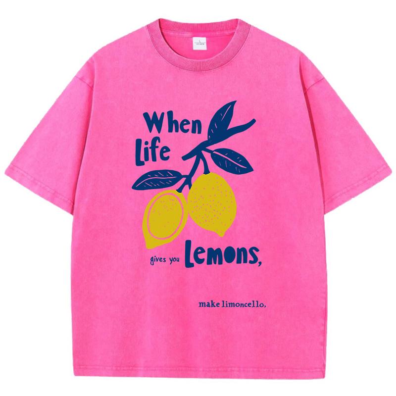 When Life Gives You Lemons Prints Washed T Shirts Women Cotton TShirt Distressed ONeck Comfortable Tops Summer Woman Clothes