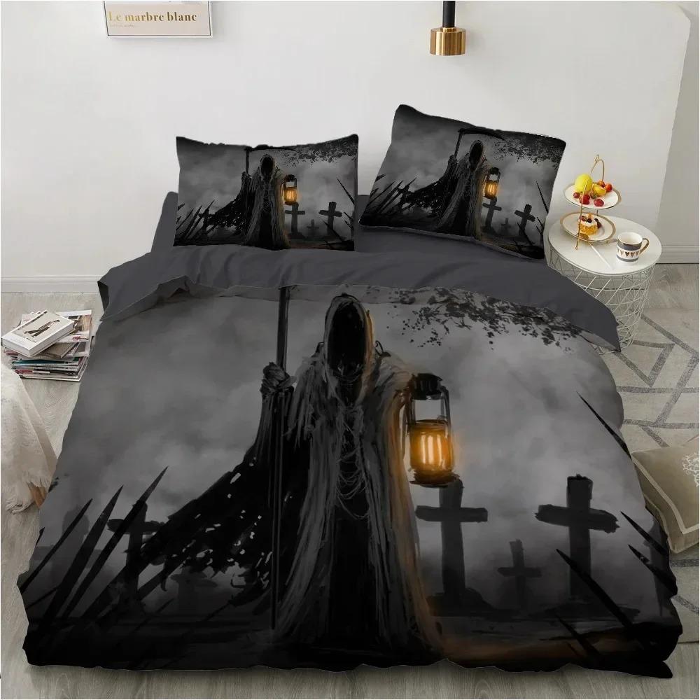 Skull Chevalier Duvet Cover Set King Size Horror Skeleton Bedding Set Day Of The Death Comforter Cover For Boys Men Gifts