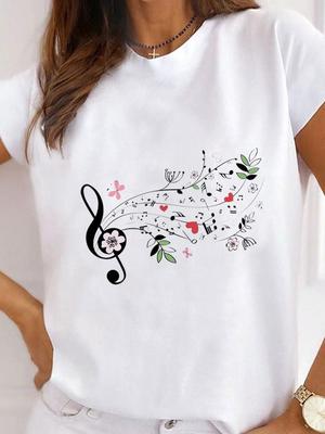 (Rozmiar azjatycki) Kobiety Casual T-shirt Koszulka Top słodki uroczy uroczy Moda Nadrukowana Pani Kobieta Graficzny Krótki Rękaw T-shirty Odzież
