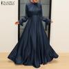 ZANZEA Women Casual Round Neck Solid Color Long Sleeve Dress
