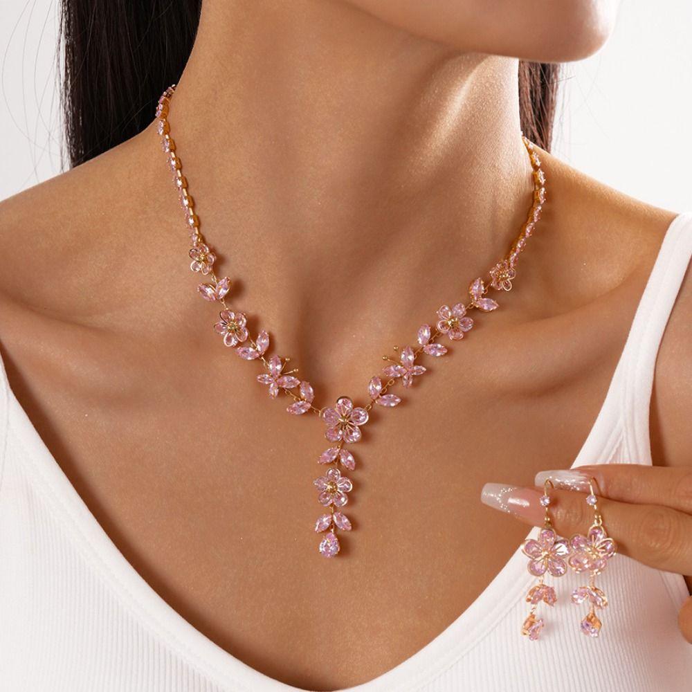 Exquisite Zircon Necklaces Sweet Clavicle Chain Niche Jewelry Set  Party