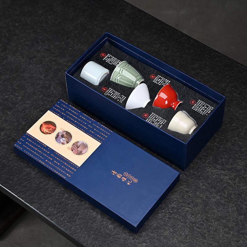 Merchandise Five Famous Kilns Teacup Set Ceramic Complete Set Master Cup Gift Box for Leaders and Elders Business Gifts