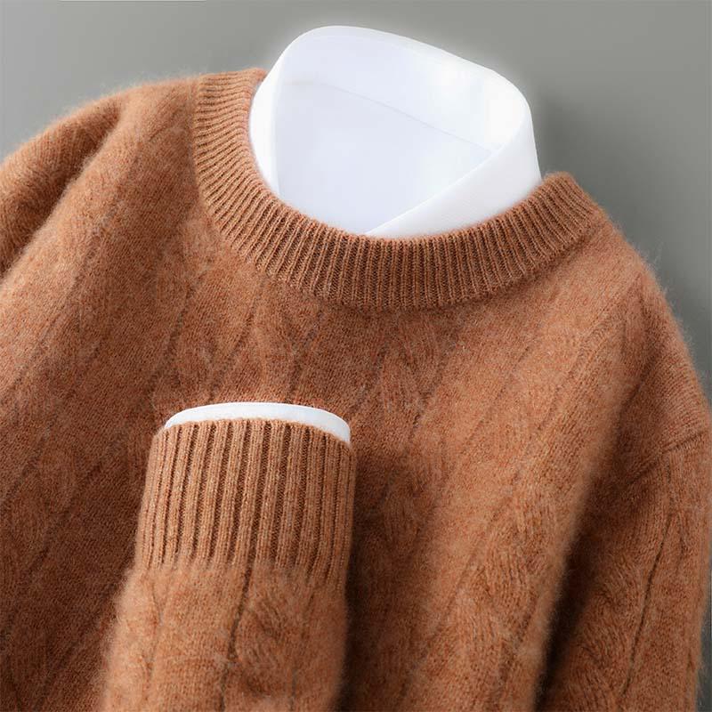 Men's Minimalist Wool Ribbed Knit Sweater – Round Neck Versatile Pullover Base Layer Top