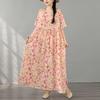 Kurzarm Plus Size Baumwolle Vintage Blumenmuster Neu in Kleidern für Damen lässig locker langes Sommerkleid