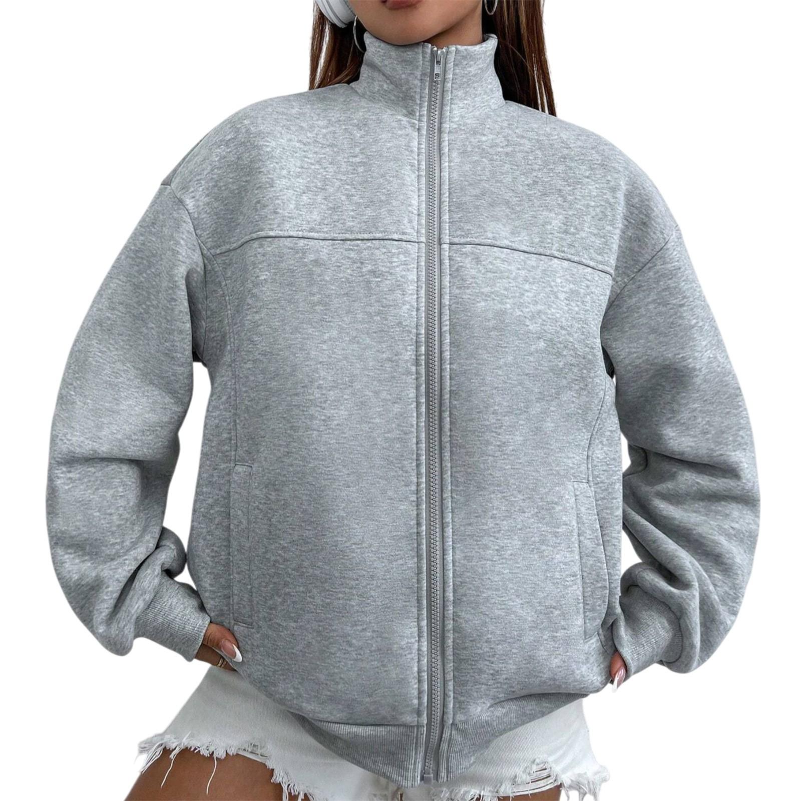 

Женский свитер с высоким воротником на молнии, с длинным рукавом, однотонный, толстовка, пальто XXL