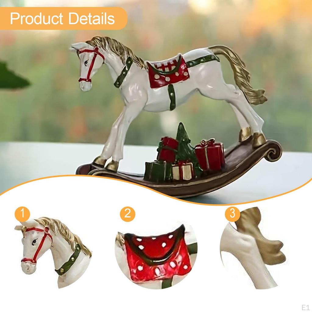 Rocking Horse Statue Home Decor Cute Gift Funny Christmas Ornament Figurine for Bookshelf Table