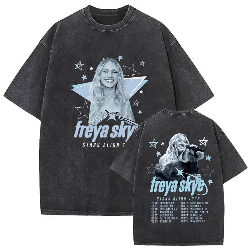 T-shirt Grafica Vintage Lavata Freya Skye Stars Align Tour Uomo Donna Estate Alta Qualità Moda Oversize Cotone