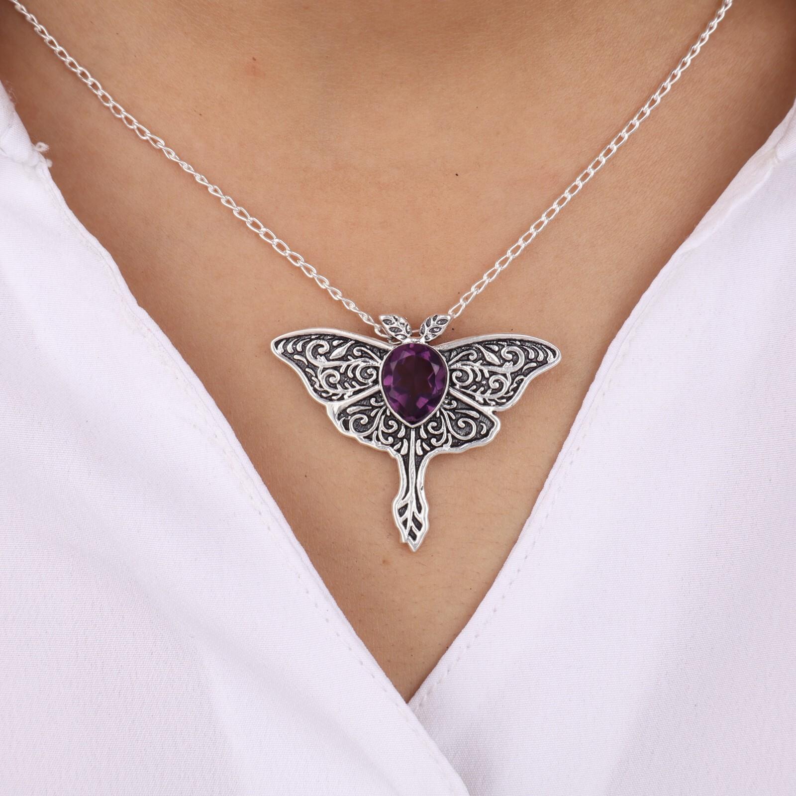 

Amethyst Gemstone 925 Sterling Silver Jewelry Butterfly Pendant 1.2 For Women CP-31-3