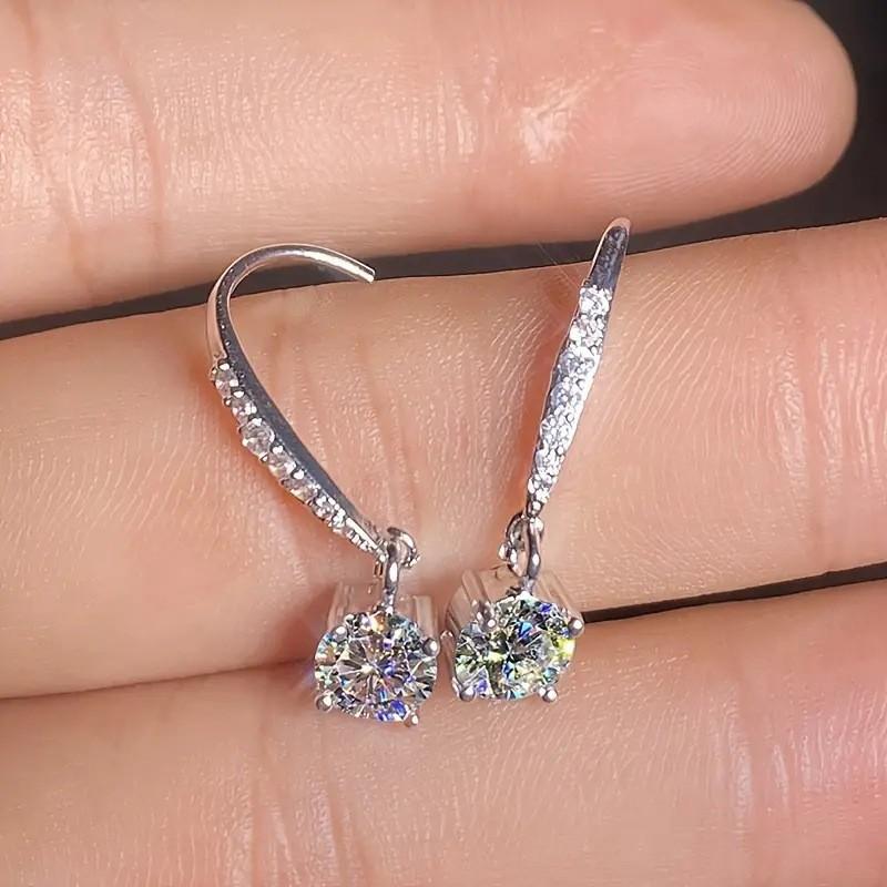 

Hot-selling micro-set zircon earrings with diamonds, classic four-claw simple and exquisite ear hooks, daily earrings for women платиновий