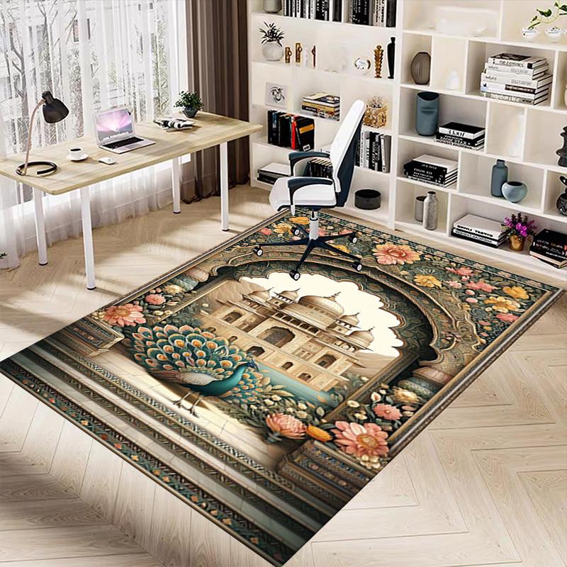 1PC Taj Mahal Peacock Non-Slip Floor Carpet Compatible for Office&Living Room&Bedroom&Dining room - Flat - Weave Machine-S0342