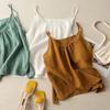 Summer Camisole Women's Cotton and Linen Solid Color Retro Thin Loose Short Top
