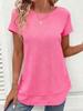 Spring Summer Textured Round Neck T-Shirt Short Sleeve Double Layer Hem Casual Top