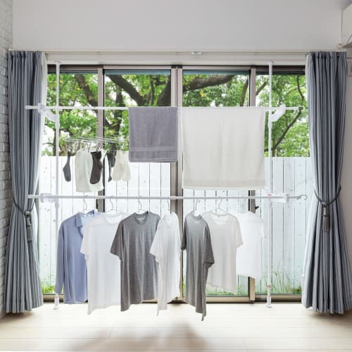 Sekisui Jushi Shoji Sekisui Tension-Type Window Frame Clothes Drying Rack (for Terrace Windows) TM-T2W, Mounting Height: 178-263cm, Pole Extension: 11