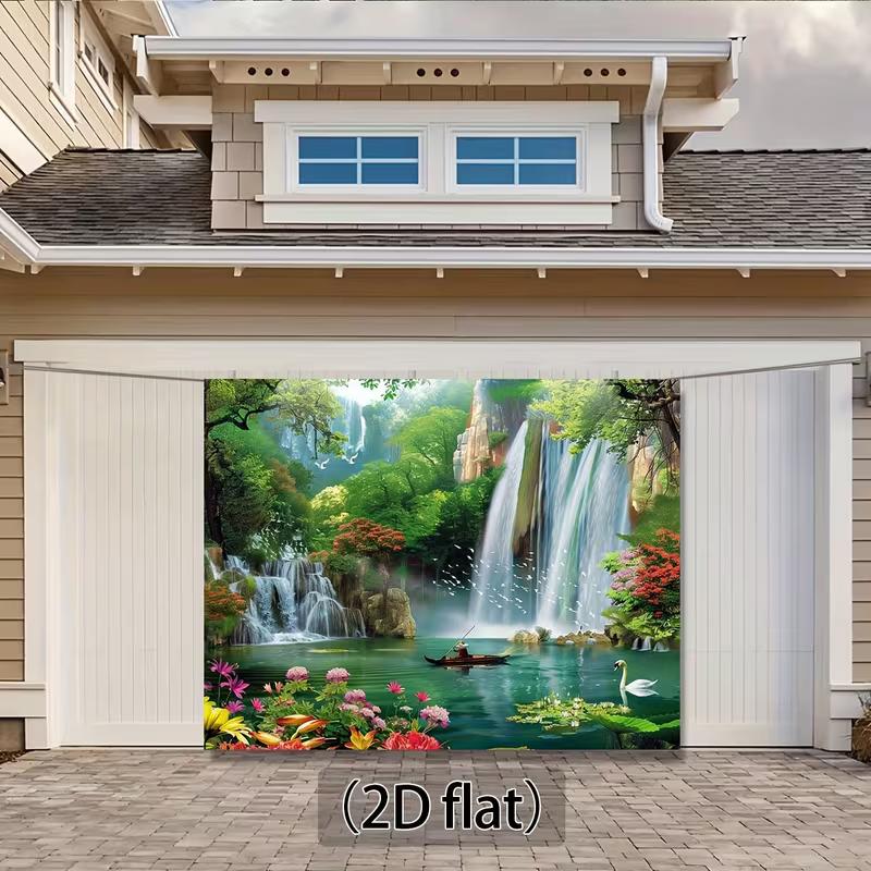 2D Idyllic Forest Waterfall Nature Wall Tapestry, Lake Swan Fishing Boat Flower Bird Bedroom Home Decor