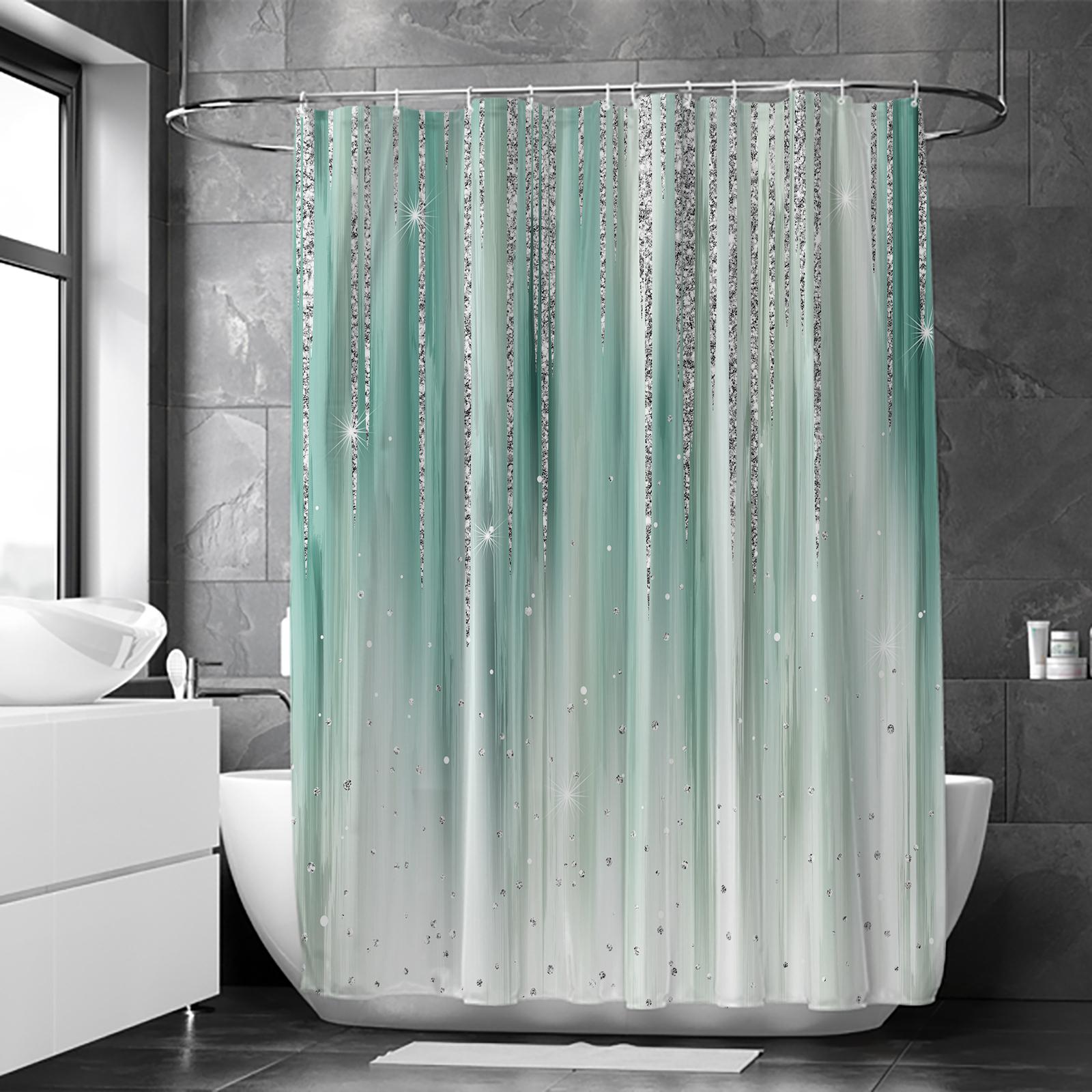 

Занавеска для душа с блестящим ромбовидным градиентным принтом, водонепроницаемая отделка, мягкая ткань, нескользящий коврик для ванной, 12 пластиковых крючков 150*180cm