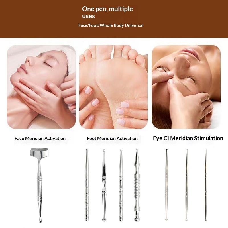 Facial Massage Support Pen with Stainless Steel Double Head Design for Reflexology