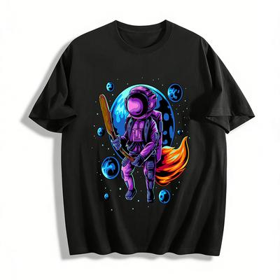 Astronaut Baseball Player Graphic Casual Tee Pure Cotton T-shirt