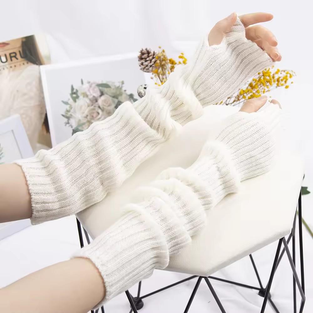Winter Koreanischer Stil Gestrickte Warme Handschuhe für Damen Punk Gothic Fingerlose Ärmel Armstulpen Weiche Harajuku Mädchen Accessoires