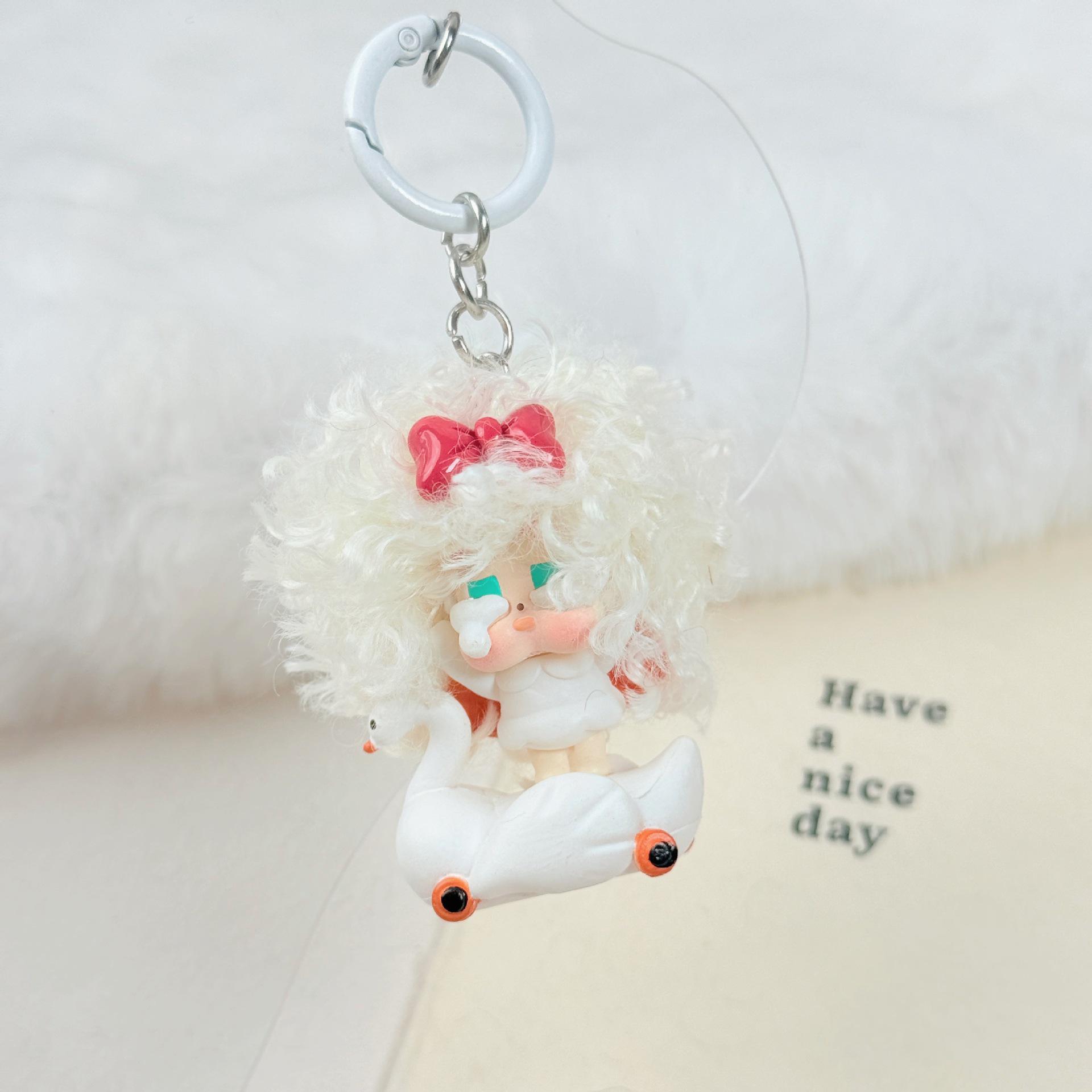 Curly Haired Girl Crying Doll Keychain Pendant - Sweetheart Prank Charm for Backpack