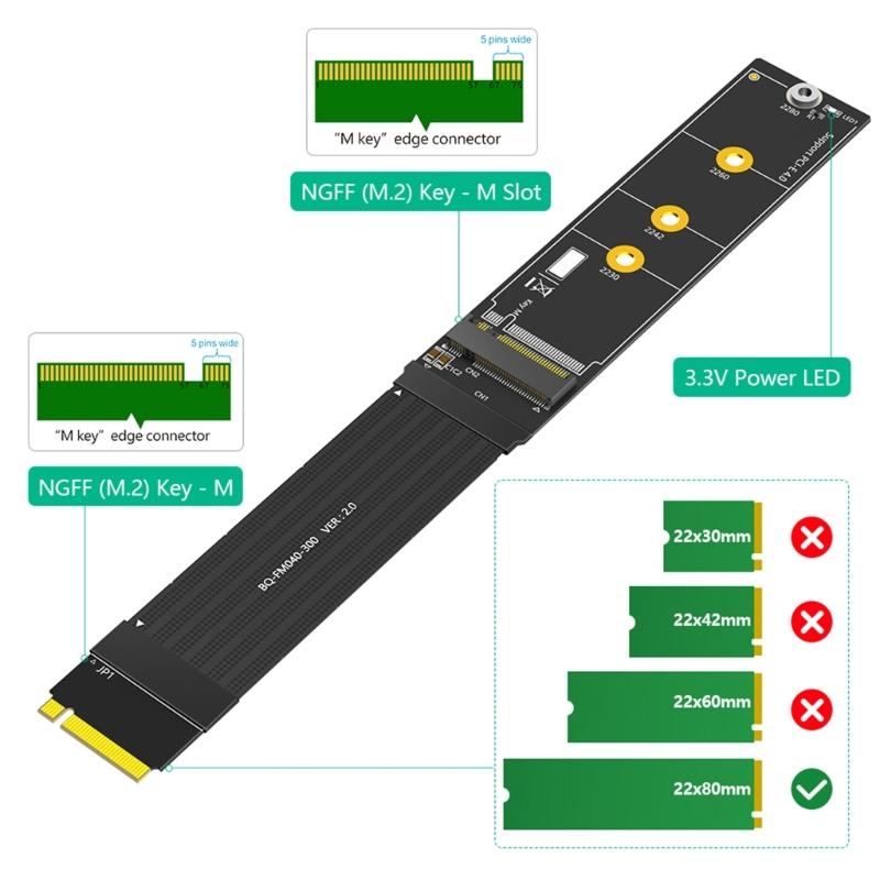 PCIe 180 Degree M.2 NVME SSDs Extension Cable Two Protocol Support SATAs NVME Compatible Multiple Lengths