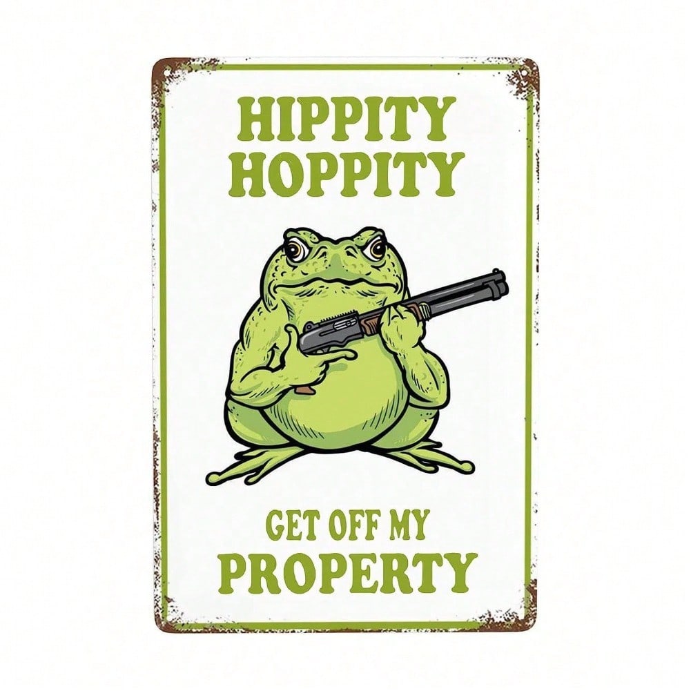 

Funny Frog Metal Tin Sign No Trespassing Vintage Wall Decor Hippity Hoppity Bedroom Bathroom Garden Warning Retro House Gift 20x30