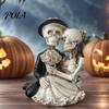 Dark Romantic Wedding Decor Gothic Skeleton Couple Figurine, Spooky Resin Halloween Skull Lover Statue, Day of Aesthetic Party Props The Dead