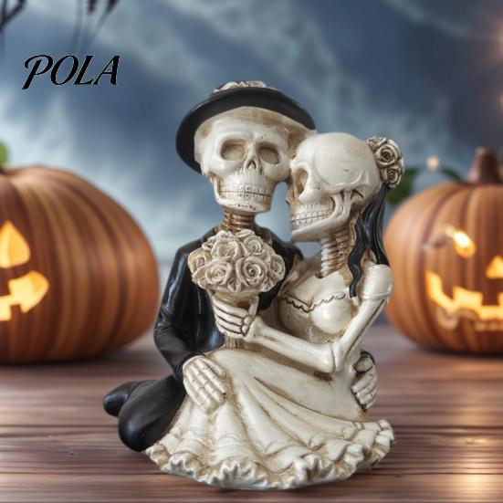 Dark Romantic Wedding Decor Gothic Skeleton Couple Figurine, Spooky Resin Halloween Skull Lover Statue, Day of Aesthetic Party Props The Dead