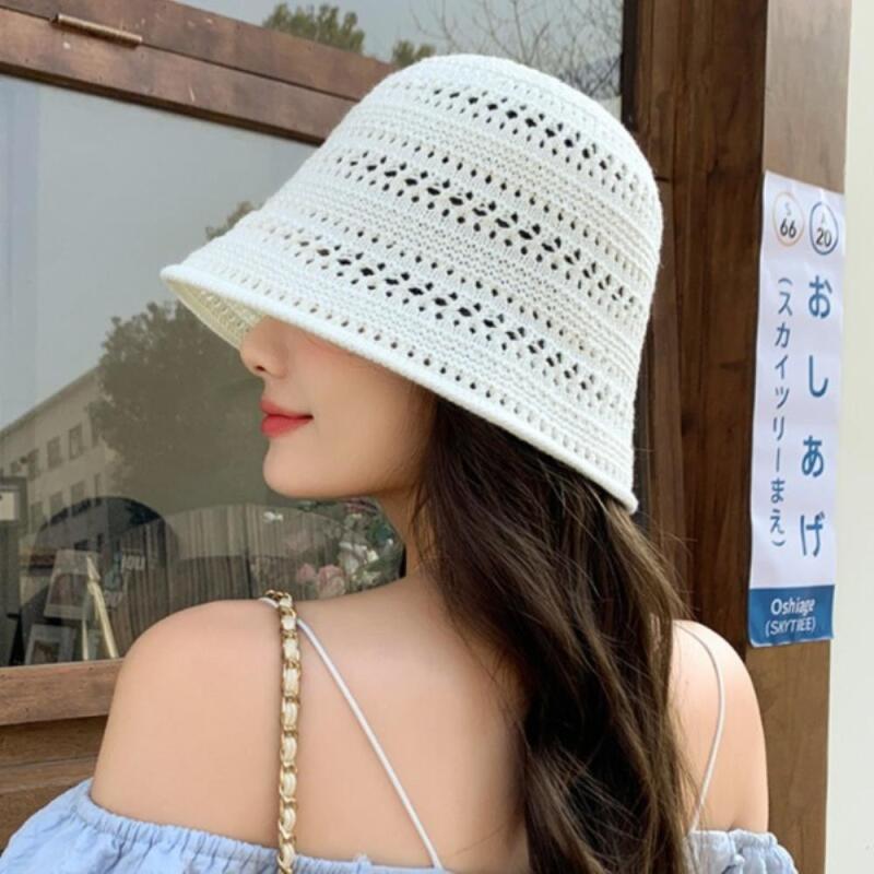 Women s Knitted Bucket Hat Punching Sweater Hat C8032_Beige