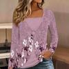 Tops for Women Floral Print Long Sleeve Fake Two‑Piece Top Fall Casual Slim Pullover Women's Long Sleeve Top