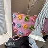 Small Bag Female Korean Soft Girl Sen Rope Art Weaving Travel Cross-body Cute Flower Square