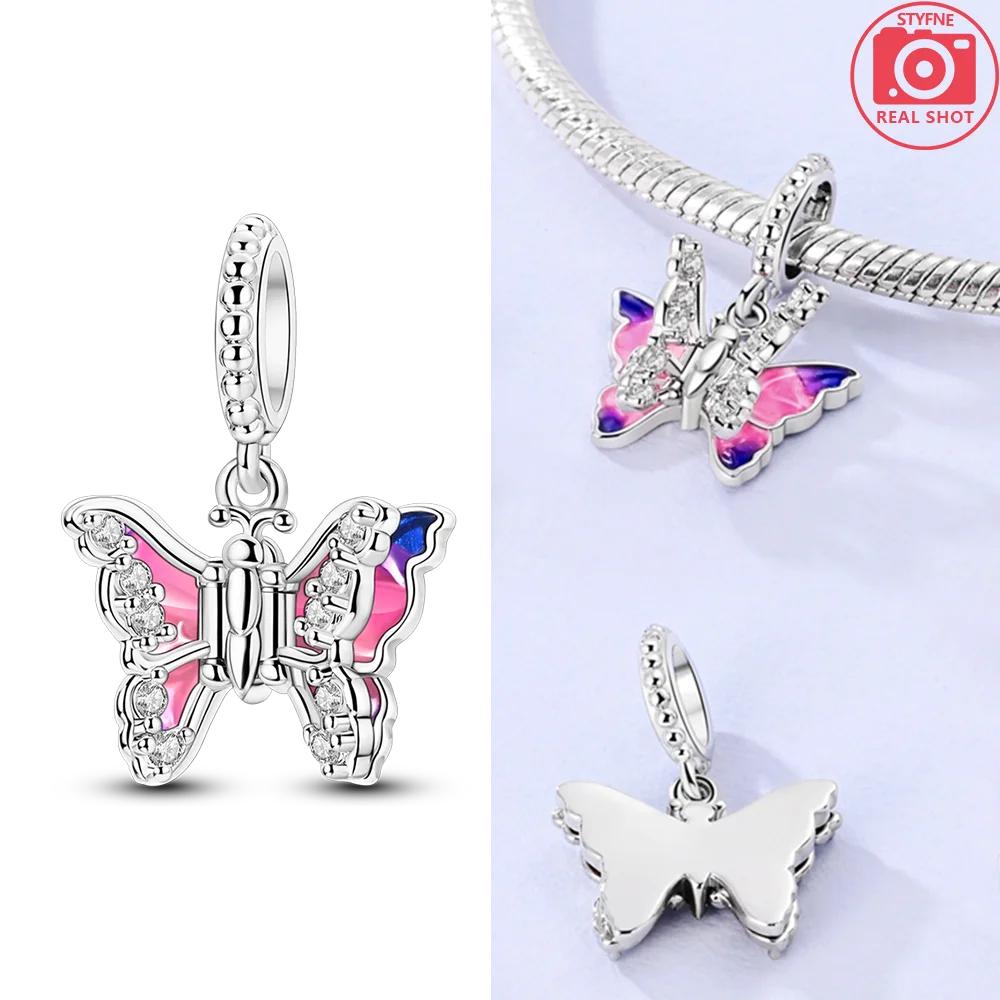 Colorful Butterfly Sparkling Zircon Fashion Copper Charms Beads Fit Qikaola Original Bracelets Diy Anniversary Jewelry
