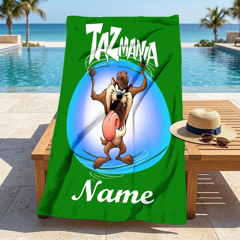 Custom Name Tazmanian Devil Stylish Digital Printing Beach Towel Quick‑Drying Absorbent Blanket for Beach Pool Gym Travel