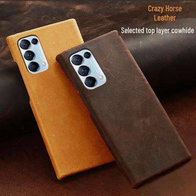 Genuine Leather Half-Cover Case for OPPO Reno5 5PRO - Crazy Horse Leather Cover for Reno5Pro+