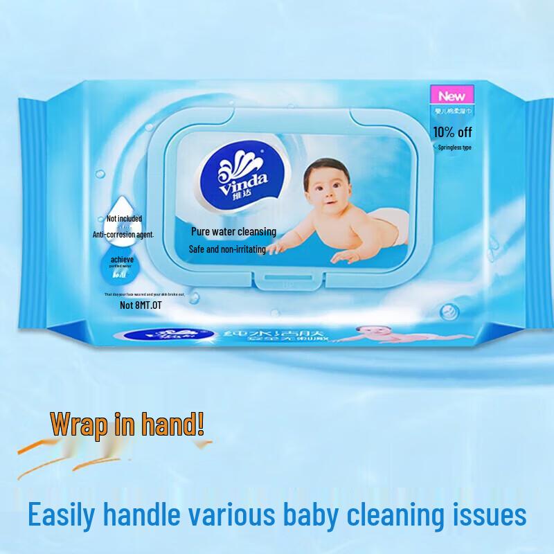 Vinda Baby Wipes, Pure Water, 80 Sheets x 6 Packs