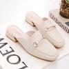 Soft Leather Bag Head Half Slippers Women's Spring and Autumn Sandals Thick Heel Outer Wear Fashion Muller Square Head Single Shoes Work Shoes