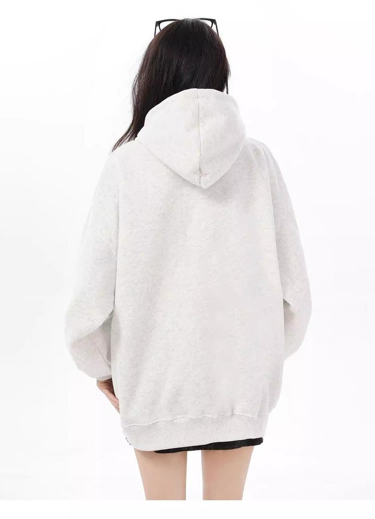 Women's American Style Retro Grey Hoodie - Spring & Autumn Casual Heavyweight Brand Sweatshirt Jacket