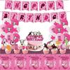 96pcs Pink Cow Girl Birthday Decorations, Complete Paper Tableware Set Includes Plates Toppers and Waterproof Tablecloths, Cowgirl Themed Birthday Par
