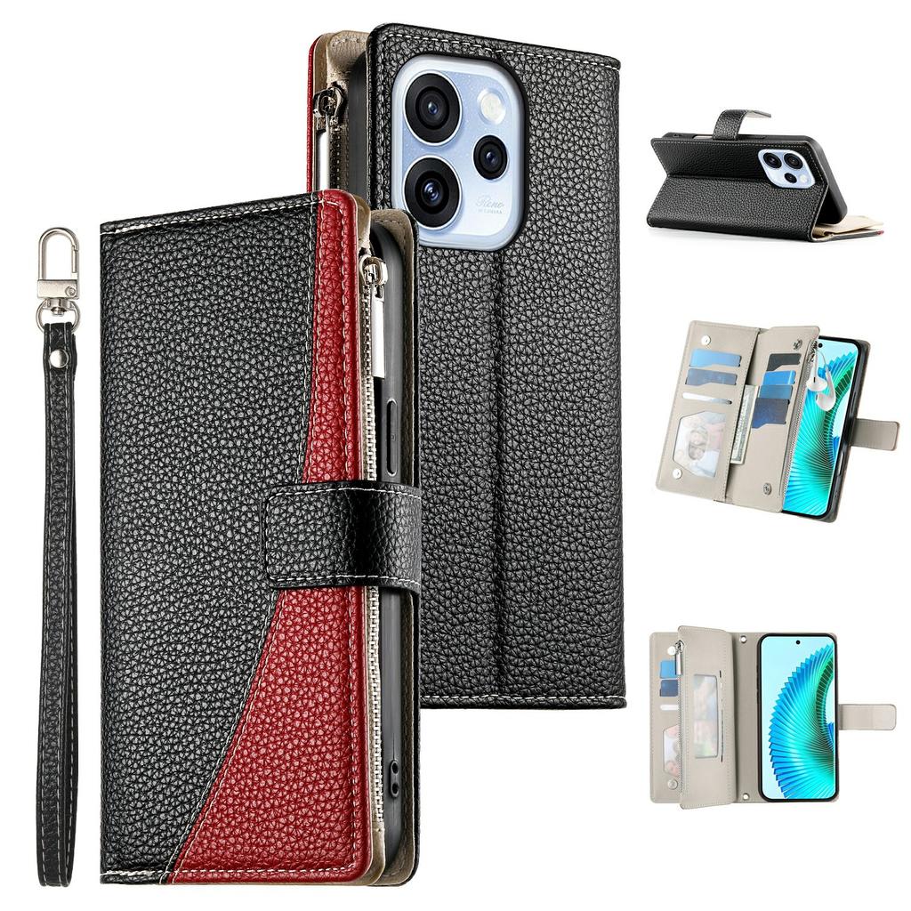 Für Oppo Reno15 F 5G Hülle Reißverschluss Geldbörse Farbverlauf Leder Klapphandyhülle mit Trageband