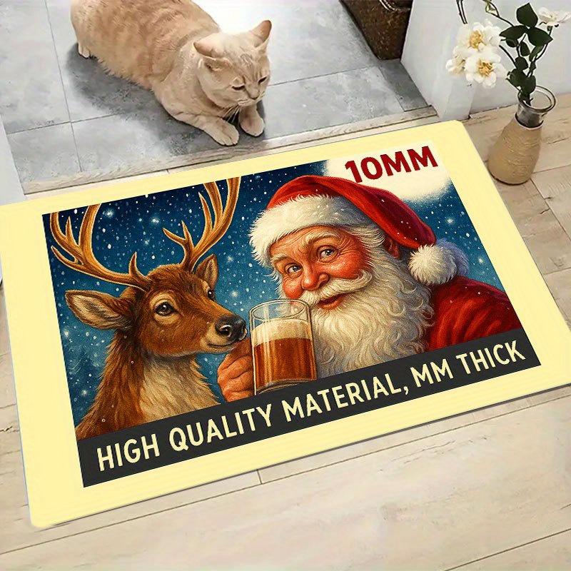 1Pcs Anti Fatigue Kitchen Rugs,  Santa Claus ReindeerPrint Waterproof Non-Slip Thick Cushioned Kitchen Mat Heavy Duty Comfort Standing Mat for Kitchen