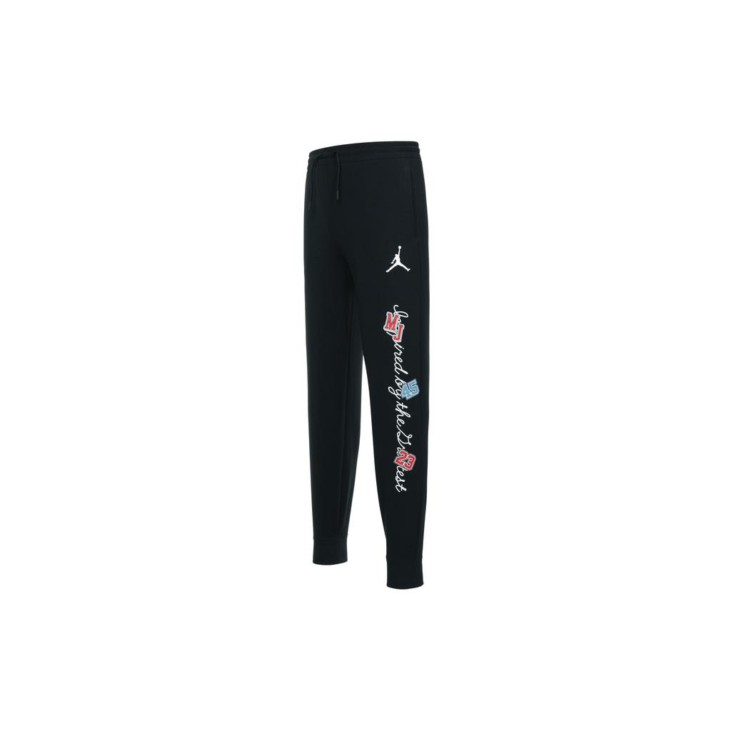 Jordan Sneaker School Patch Letter Number Print Lace-Up Casual Cuffed Knit Sports Pants Kids Bottoms Black HF2142-010