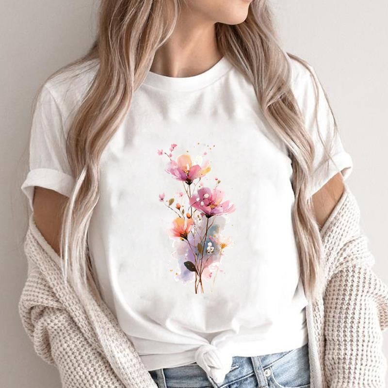 (Asian Size) Print Short Sleeve T-shirts butterfly style Fashion Female Casual Women's Top T Clothing O-neck Graphic Tee