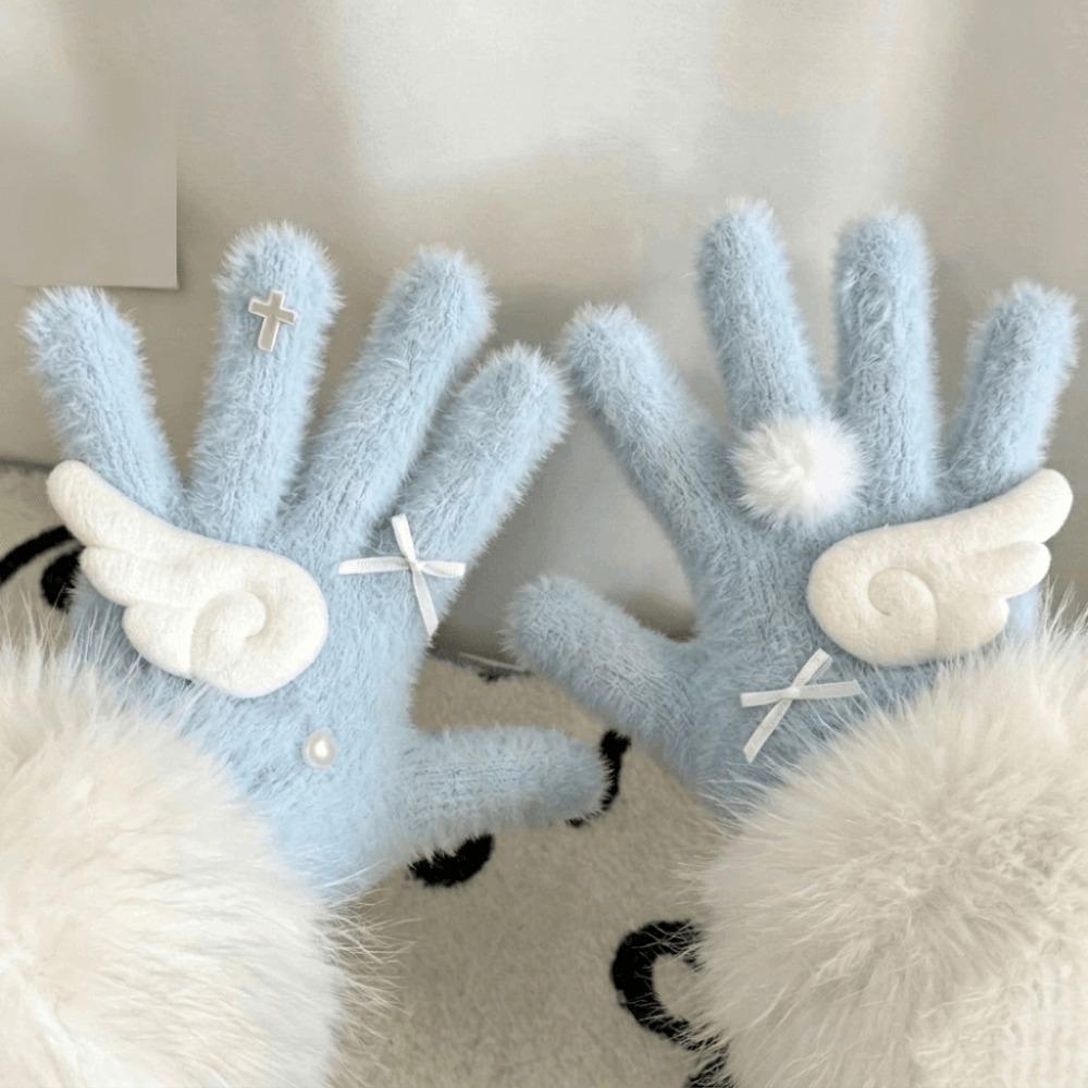 Mink Velvet Knitted Gloves Windproof Five Finger Gloves Fashion Plush Gloves