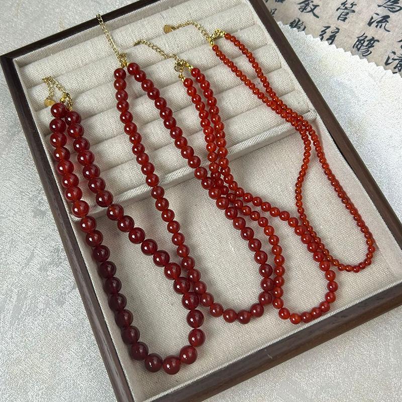 Colliers exquis en perles rondes d'agate rouge naturelle pour femmes et filles, chaîne claviculaire légère et luxueuse, accessoire de bijouterie