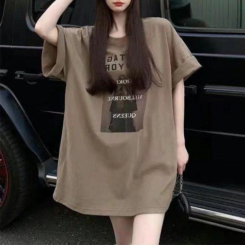 Women's Round Neck Short Sleeve Tee Loose Fit Casual Letter Printed T-Shirt Elegant Summer Daily Top