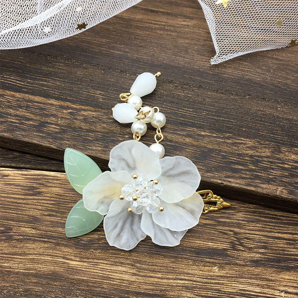 Bride Accessories White Crystal Ancient Style Green Leaf Hairpin Girls Hairpin Hair Clips Headdress