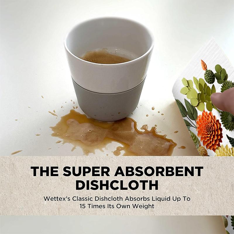 6 ks Švédské utěrky na nádobí Ekologické kuchyňské hadry Savé utěrky na nádobí Opakovaně použitelné Omyvatelné Potisk listů květin Čisticí utěrky