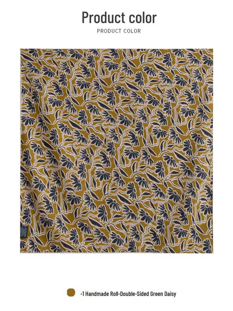 Elegant Double-Sided Daisy Print Wool Silk Scarf - Luxury Hand-Rolled 70cm Square