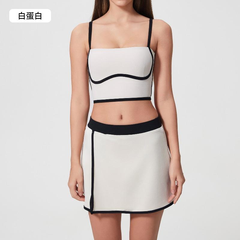 Contrasting Color Sports Tennis Skirt Yoga Suit Women's High-strength Shock-proof Vest Women's Nude Hip-lifting Fitness Nine-point Pants